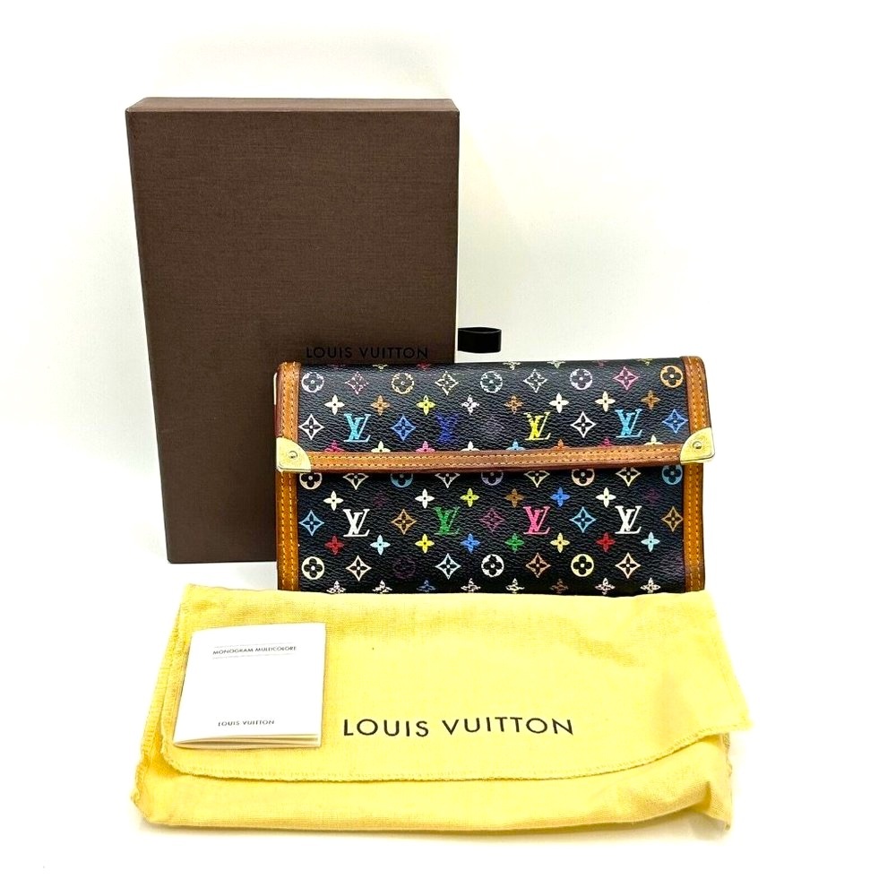 LOUIS VUITTON Black Monogram Multicolor Porte Tresor International Wallet w/ Box